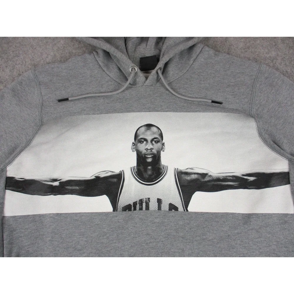 Chicago Bulls Hoodie Sweatshirt Mens Large Gray White NBA Nike Michael Jordan